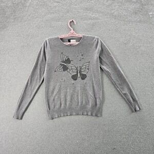 S.‎ Christina Women Sweater S/M Gray Cashmere Graphic Butterfly Beaded Pullover